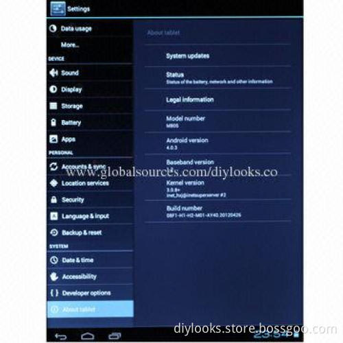 Tablet PC, 8.0-inch Capacitive Touch Screen Android 4.0, 0.3 Megapixels, 1GB RAM/8GB ROM, A10 CPU